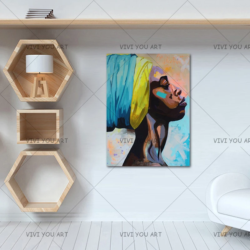 Fissuremplator-Toile d'art mural de portrait afro-américain, peinture à l'huile faite à la main, décor à la maison pour chambre à coucher, décoration murale de bureau