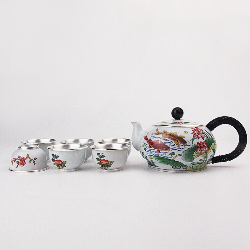 High grade 999Silver Products Cloisonne  Hand made Tasting cup Kung Fu Teacup gift for family and friends kitchen office tea set