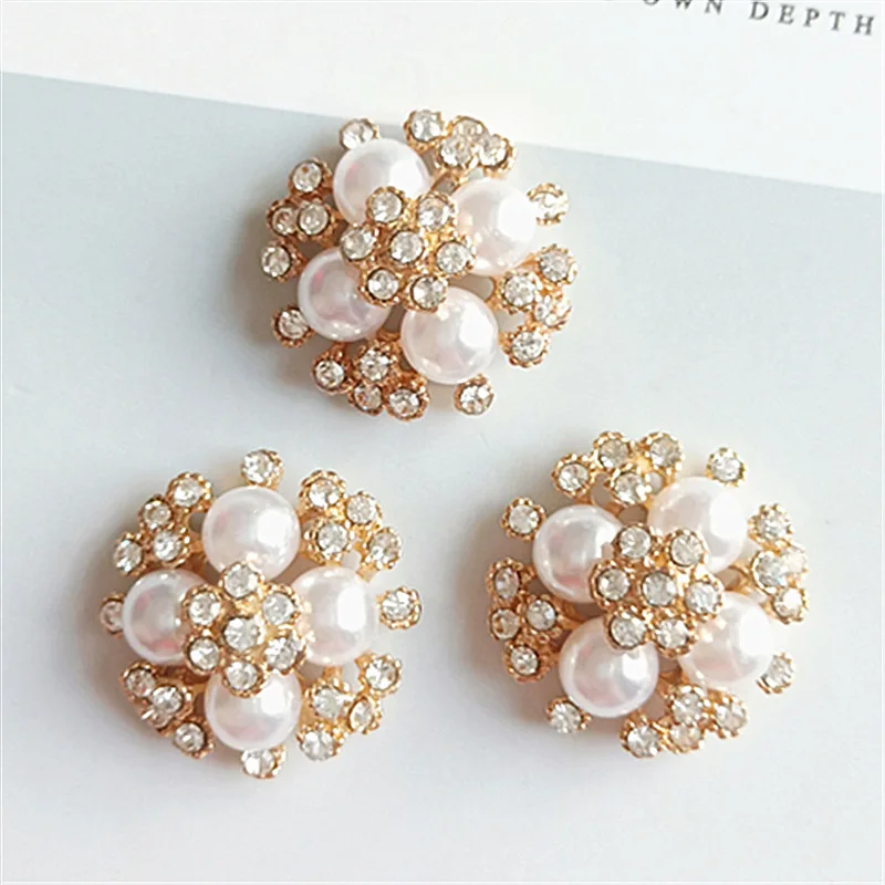 50pcs 25*26mm Gold Color Imitation Pearl Crystal Flower Charm Pendant for DIY Handmade Women Jewelry Making wholesale