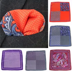 GUSLESON Polka Dot Paisley Floral Handkerchief Silk Satin Mens Hanky Fashion Classic Wedding Party Pocket Square One side Print