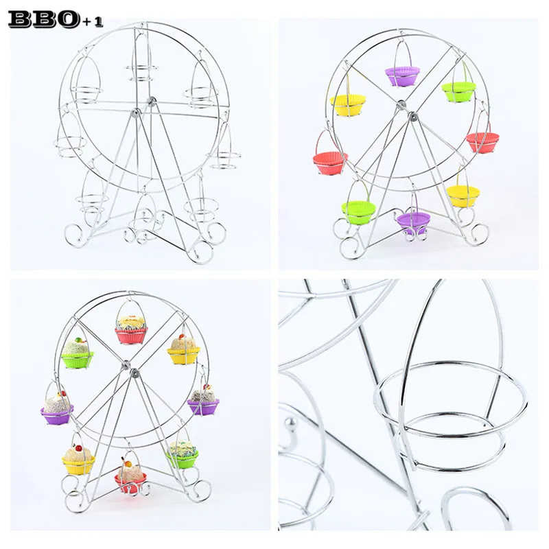 

New 1 Pcs Rotary 8 Cup Ferris Wheel Cake Food Display Stand Carbon Steel Wedding Cake Party Food Rack Hotel KTV Utensils