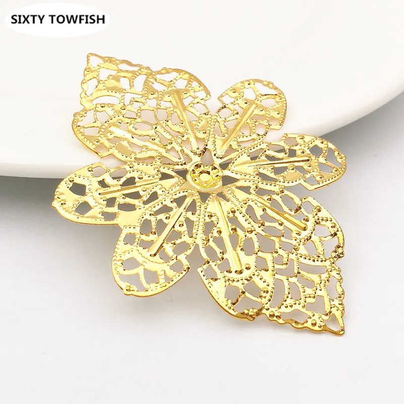 20pcs/lot 58x42mm Gold color/White K/Antique bronze Metal Filigree Flowers Slice Charms base Handicraft accessories for jewelry