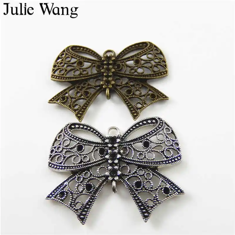 Julie Wang 4PCS Alloy Antique Color Bow Tie Shape Charms Pendants Findings Jewelry Making Necklace Bracelet Accessory