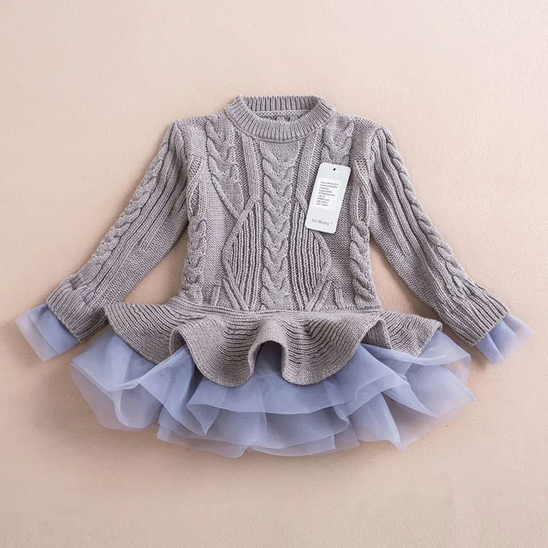 Girl Dress Christmas Wedding Party Dresses Knitted Sweater Chiffon Warm Winter Children Clothing Kids Clothes Baby Girl Dresses