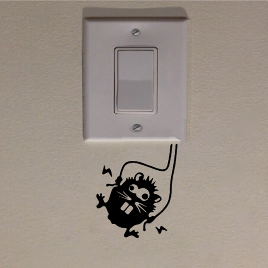 Divertida pegatina de ratón para interruptores de pared, señal de advertencia, hámster de alto voltaje para decoración de enchufes eléctricos