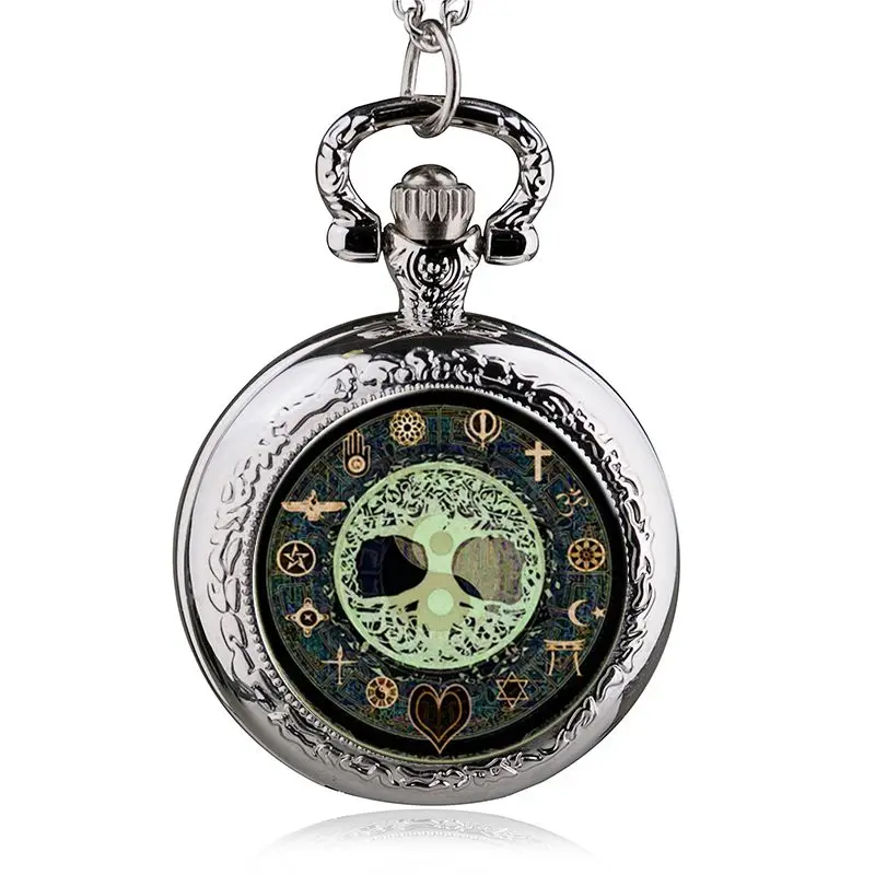 Tree Of Life Steel Quartz Pocket Watch Necklace Steampunk Jewelry Vintage Long Chain