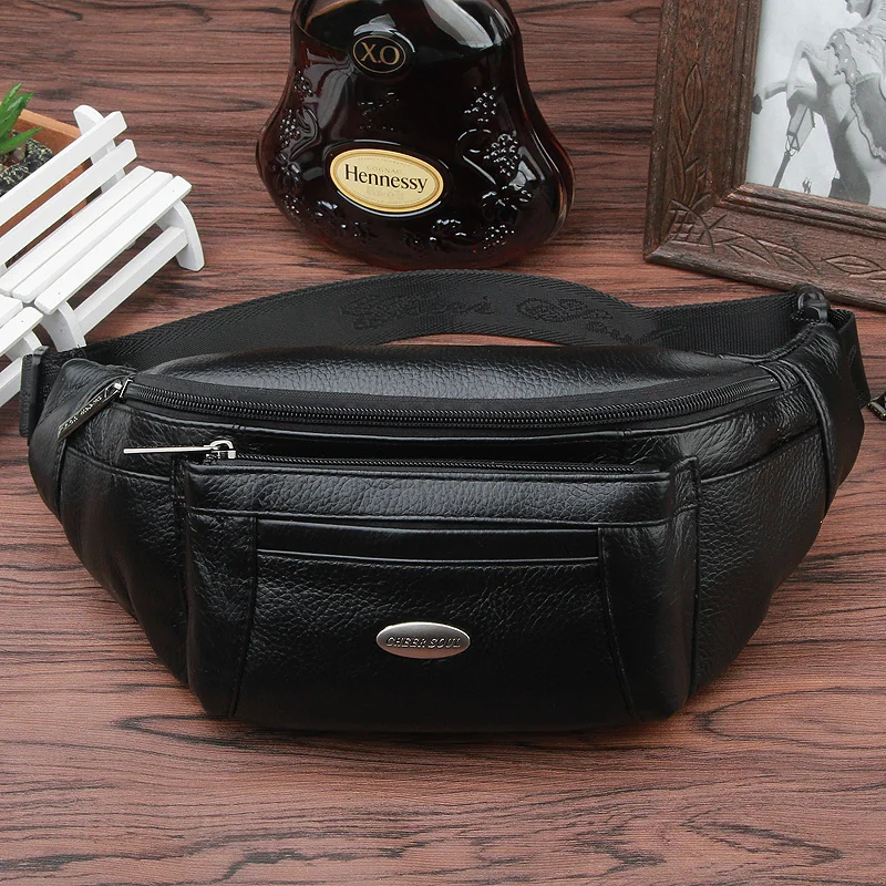 

CHEER SOUL Genuine Leather Men Waist Belt Bag Travel Fanny Pack Casual Waist Bag Male cell phone pouch Hip Pack coin purse bolsa