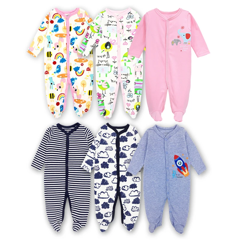 

3 Pack Newborn baby girls boys clothes Babies Footie Long sleeve 100%cotton printing Infant Clothes 0-12 Months