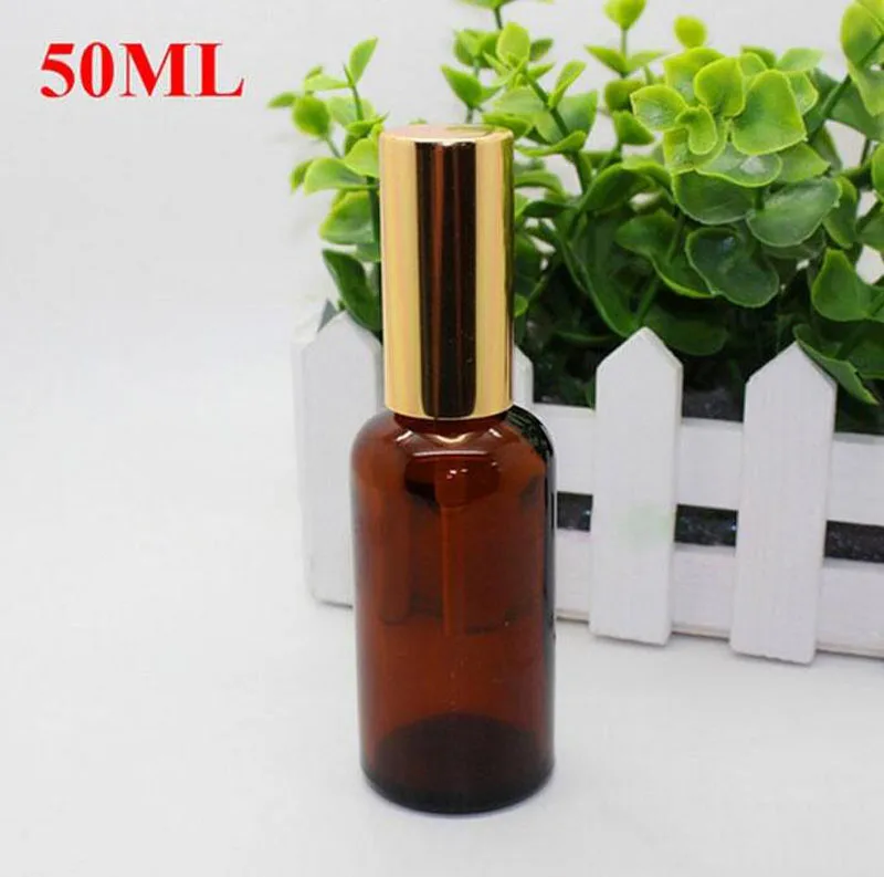 Thick 50ml Amber Glass Spray Bottle Wholesale Essential Oils Glass Bottle With Black Gold Pump Sprayer Cap For Cosmetics Perfume