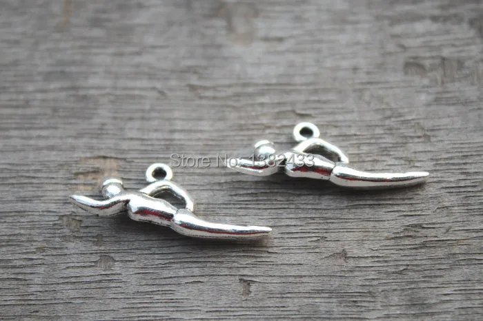 20pcs--Swimming Charms, Antique Tibetan Silver 3D Swimmer charm pendants, Sports charms 30x11mm