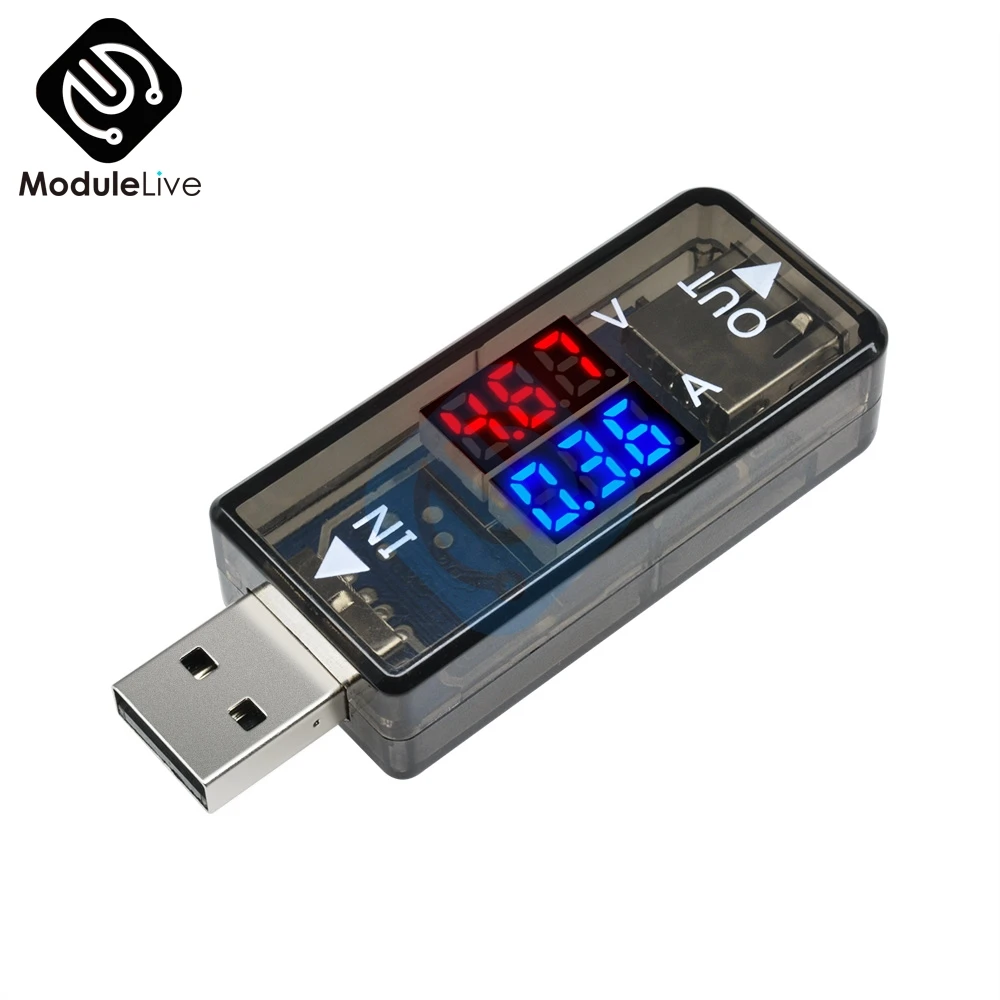 Mini 5V USB Current Voltage Meter Tester Red Blue Voltmeter Ammeter Detector Dual Digital 3.3-18V 0-3A For Mobile Phone Black