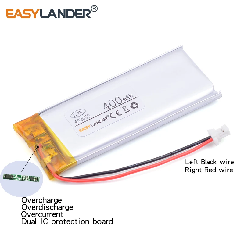 402050 452050 3.7V 400mAh Li-Polymer Battery For mp3 mp4 DVR GPS Scala Rider Q3  Motorcycle Bluetooth Helmet WW452050PL 382050