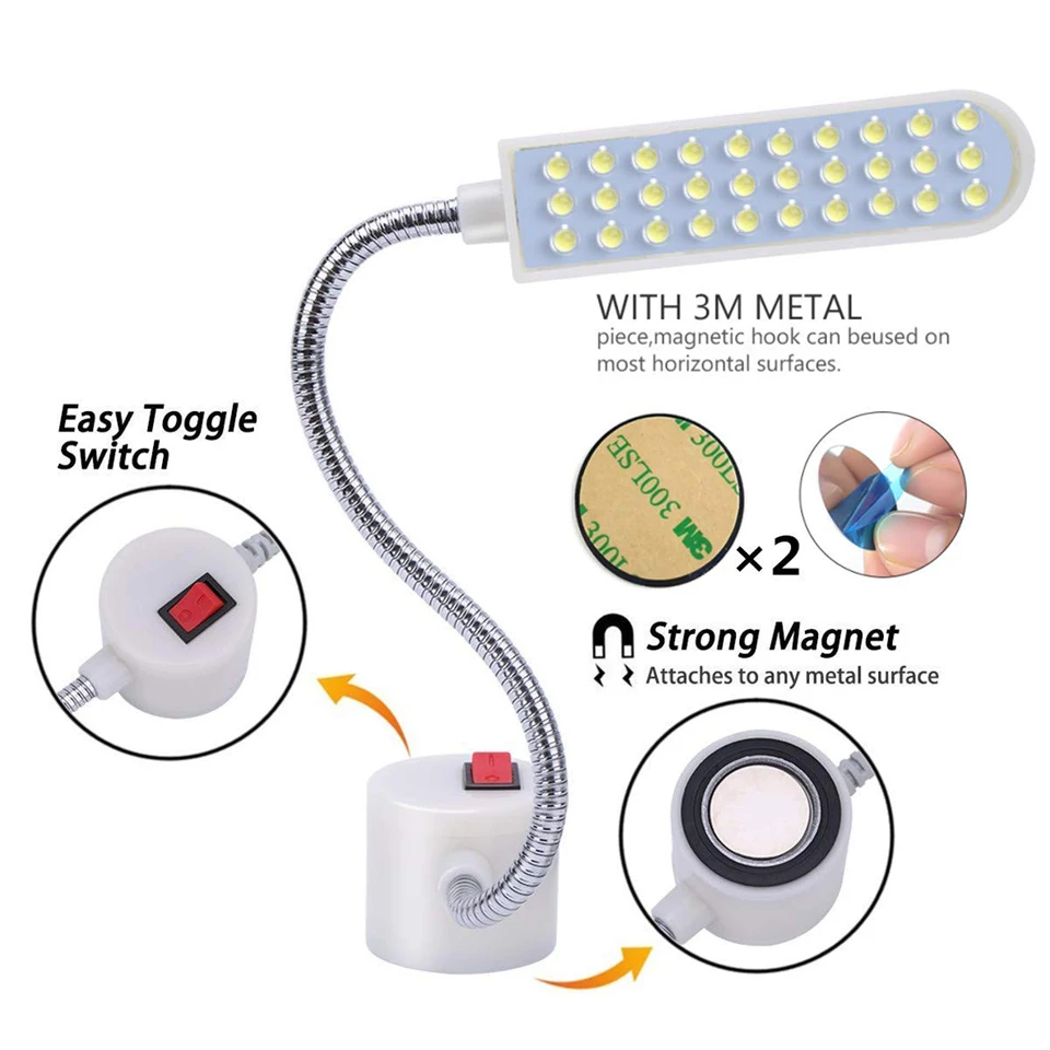 Iluminação industrial Luzes LED para máquina de costura, Lâmpada de trabalho flexível multifuncional, Luz de costura magnética para torno