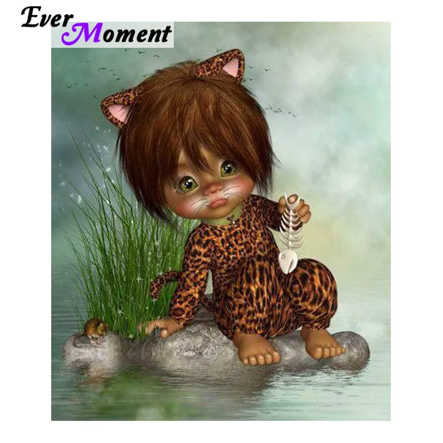 

Ever Moment Diamond Painting Cross Stitch Painting & Calligraphy Diamond Embroidery Kids Cartoon Cat for Wall Painting ASF695