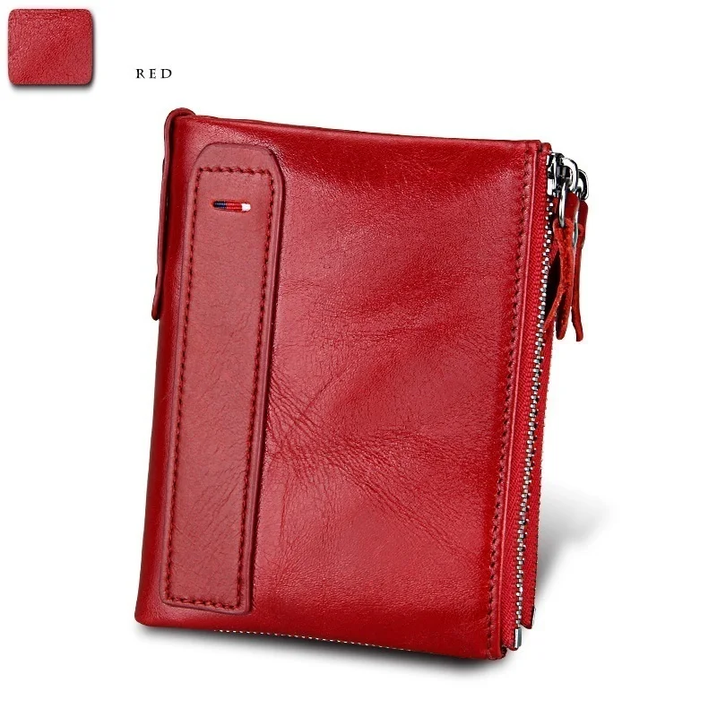 2019 Vintage Genuine Cow Leather Men Wallet ID Card Holder Coin Purse Male Wallets Double Zipper Small Mam Mini Purse Carteira