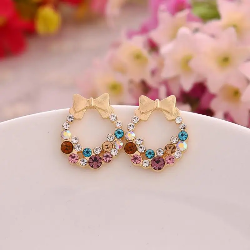 2016 New Fashion Jewelry Designer Colorful Rhinestone Butterfly Bow Earrings Female Brincos  Earring Stud Women  Post Earrings