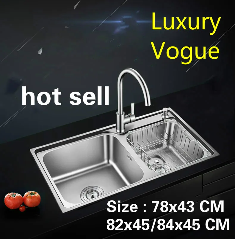 

Free shipping Household standard vogue kitchen double groove sink wash the dishes stainless steel hot sell 78x43/82x45/84x45 CM