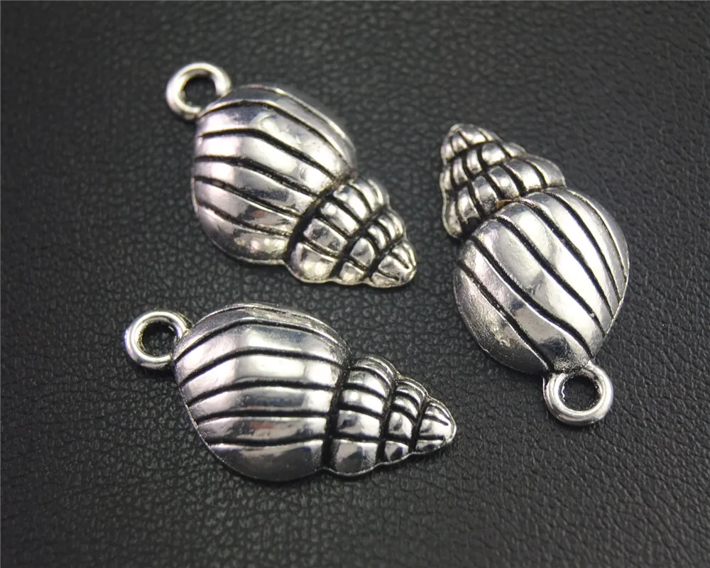 20pcs  Silver Color Marine Shell Conch Charm Pendant DIY Necklace Bracelet Bangle Findings 24x13mm A1984