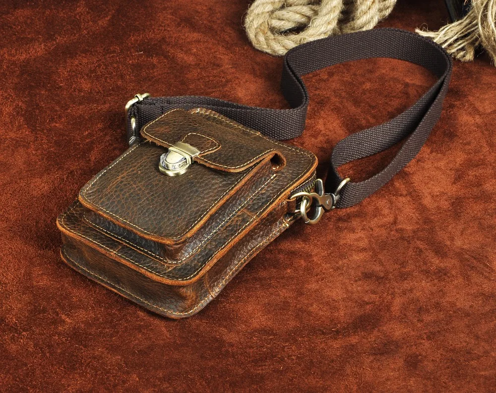 Quality Leather Men Multifunction Casual Design Small Messenger Shoulder Bag Fashion Waist Belt Bag 6\