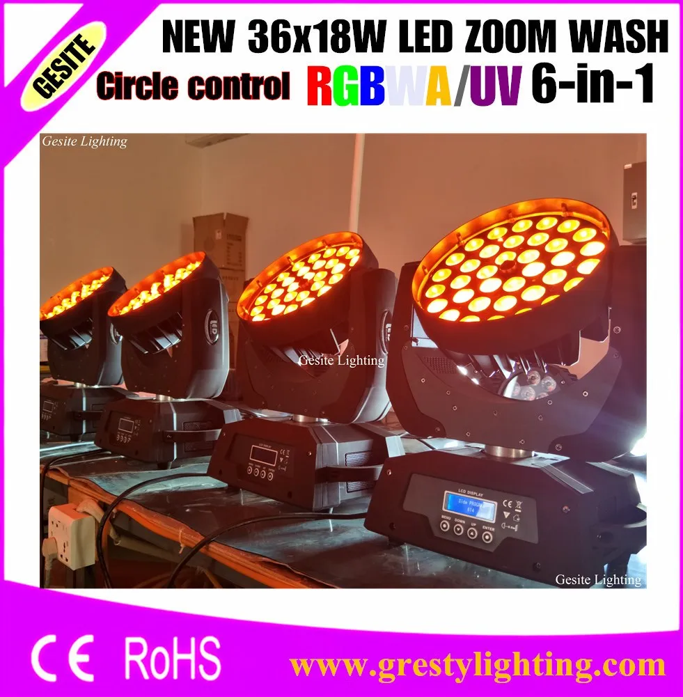 2pcs/LOT Zoom Beam Wash Moving Head Light 36PCS RGBWAUV Quad-Color Lamp Led Effect DJ