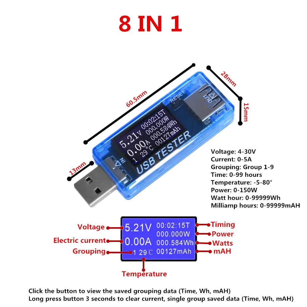 USB Current And Voltage Charger Capacity Tester Doctor Power Meter Text Voltmeter Detect Charger Capacity Tester Meter Mobile