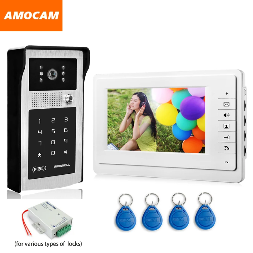 

7" Video Doorbell Door Phone Intercom System Aluminum Alloy night vision Camera password RFID Card Unlock video interphone