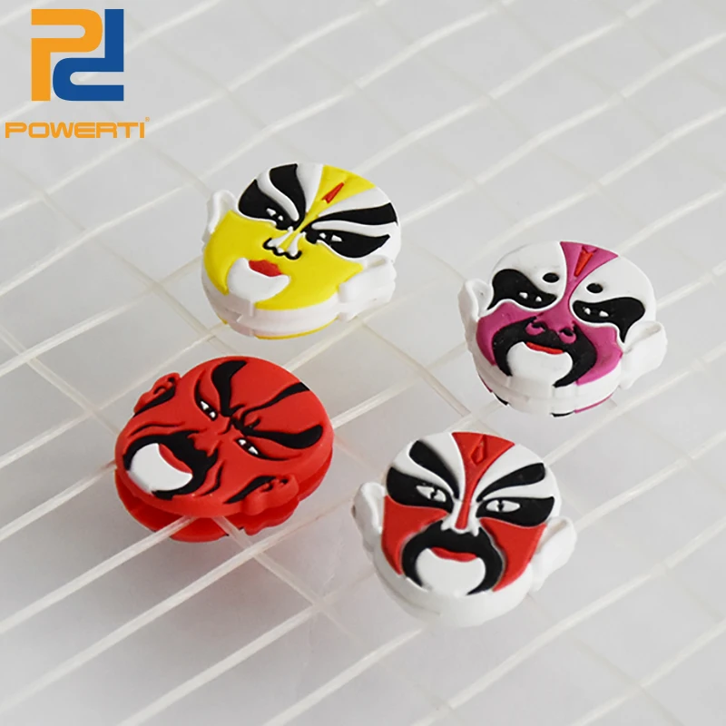 

POWERTI 10pcs/lot Funny Tennis Damper Traditional Opera Facebook Tennis Racket Vibration Dampener Silicone