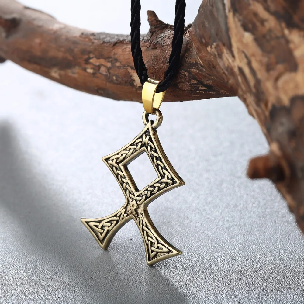 Kinitial Viking Runes Pendants & Necklaces Norse Amulet Rune Cross Knot Necklace Men Pagan Talisman Pendant Charm Choker Jewelry