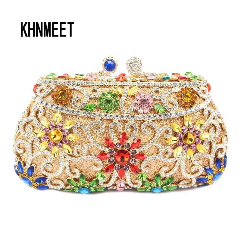 KHNMEET-Bolso de noche con flores rosas para mujer, Pochette Floral para banquete y boda, SC293