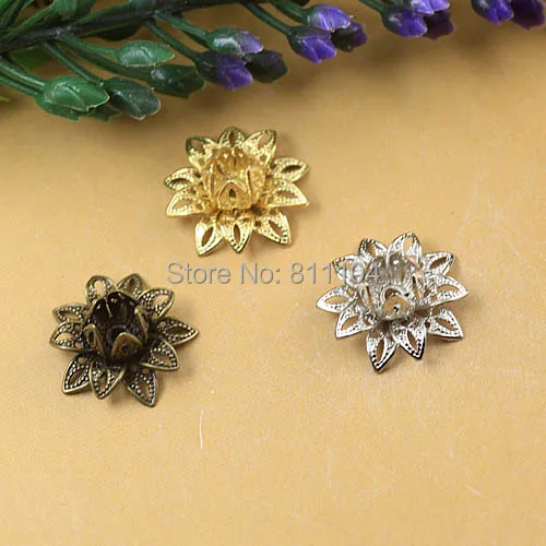 15mm Multi-color Plated Brass Metal Blank Filigree 3D Circle Flower Charms Links Wraps Connectors Jewelry Findings Settings