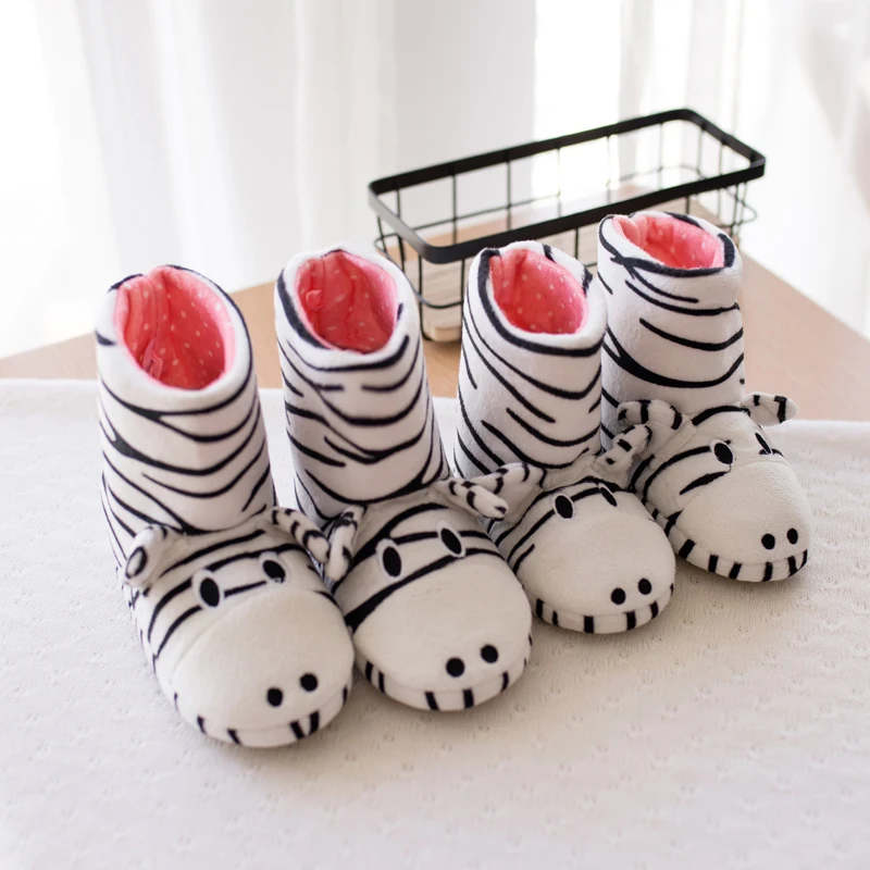 Winter kids Shoes Boys Girls Slippers Cartoon zebra Home Shoes Soft Comfortable Warm Parent-child Home Slippers Floor home boots