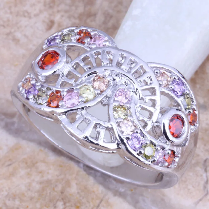 Delightful Multigem Purple Cubic Zirconia Silver Plated  Women's Ring Size 6 / 7 / 8 / 9 R1306