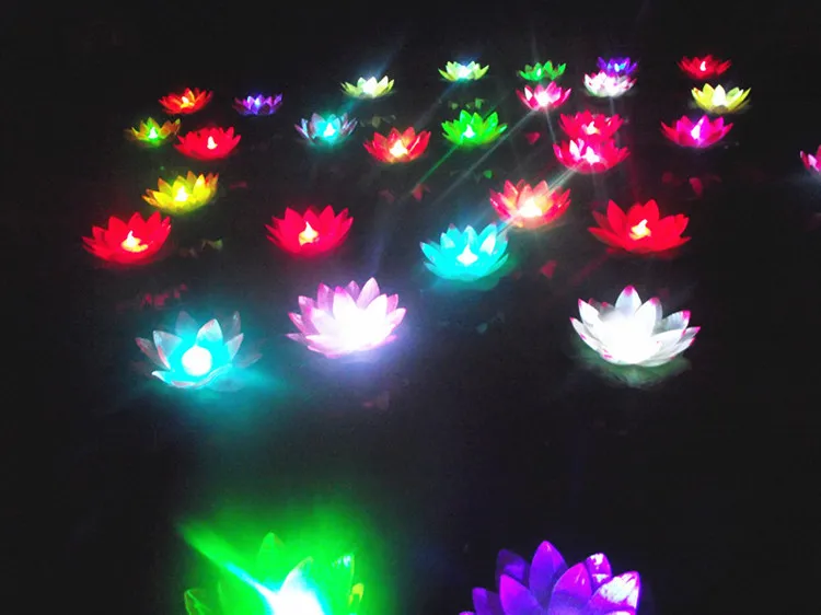 LED Colorful Changed Artificial Lotus flower Lamp Floating Water flower swimming Pool Wishing Light Lamps Lanterns Party supply