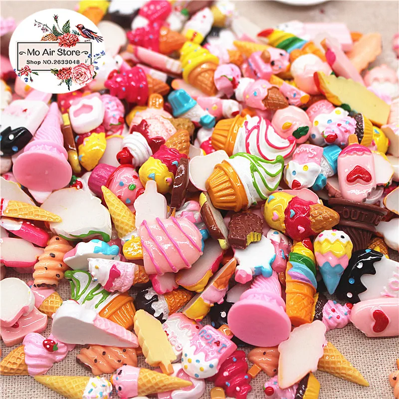 20pcs mix design dessert Ice Cream Resin Flat back Cabochon Art Supply Decoration Charm Craft