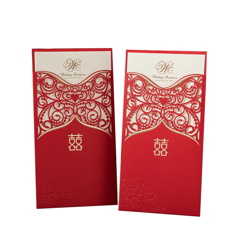 Chinese Fashion Red Laser Cutting Wedding Invitation Card Party Invitation Card With Double Happiness Style