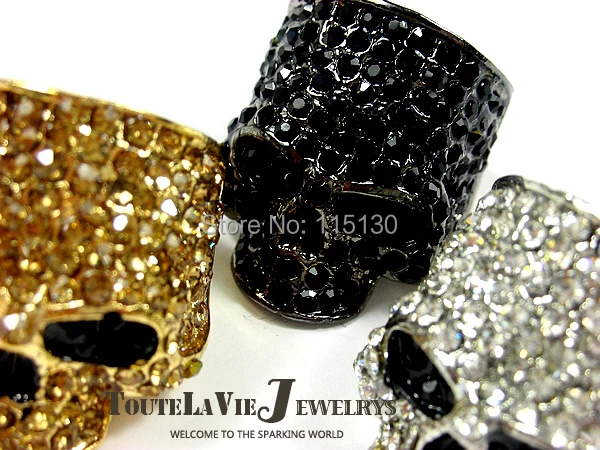 Brand Skull Rings for Men Rock Punk Unisex Crystal Black/Gold Color Biker Ring Male Fashion Jewelry Wholesale image 2