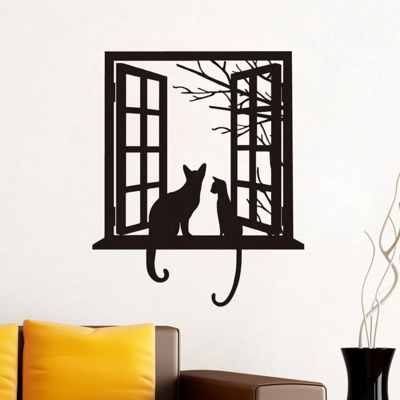 Wall Sticker Black Cat Vinyl Cats Looking Though Window Art Home Decor Home Decoration For Nursery Kids Bedroom  Wallpaper ZS178