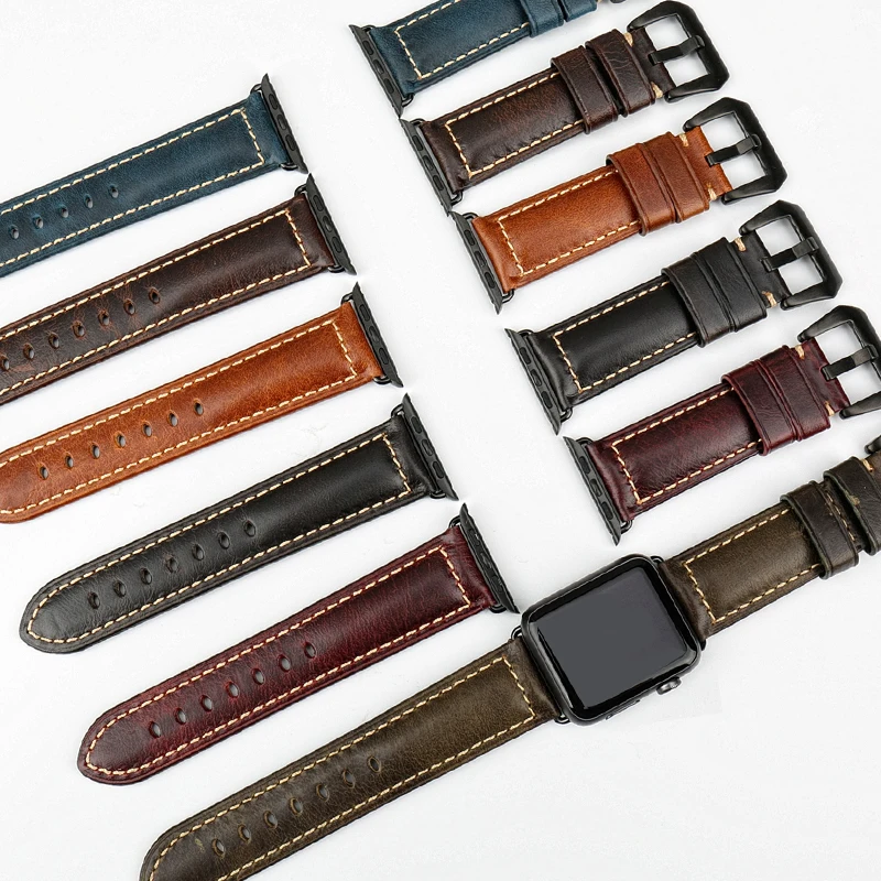 MAIKES Vintage Genuine Leather Band Accessories For Apple Watch Strap 45mm 41mm 44mm 40mm 42mm 38mm Series 7 6 iWatch Watchbands