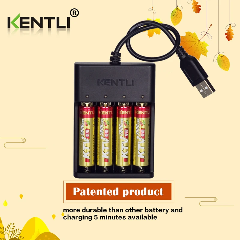 

8pcs KENTLI 1.5V AA PK5 2800mWh rechargeable lithium li-ion batteries batterie+ 4 slots quick AA charger