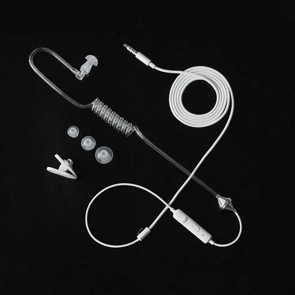 Single-sided in-ear vacuum spiral tube empty 3.5mm radiation-proof earphone with wheat air duct spring earphone (