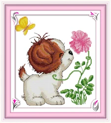 Lovely puppy dog cross stitch kit cartoon print aida 18ct 14ct 11ct ricamo a mano nero fai da te cucito a mano forniture borsa