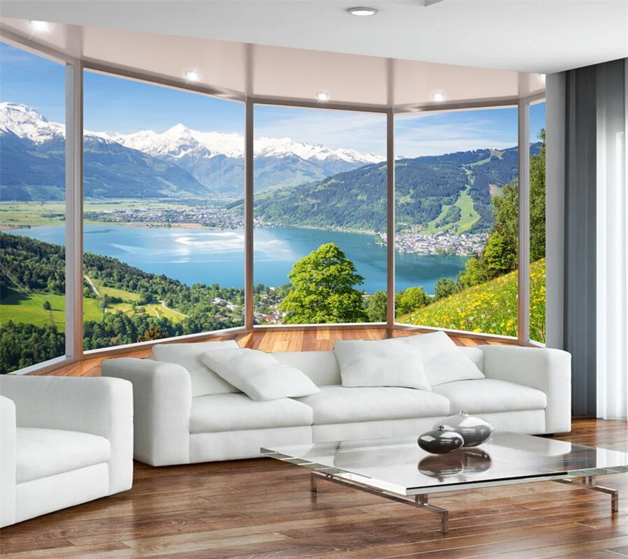 

wellyu Custom wallpaper 3D Photo mural обои Balcony Windows Floor-standing windows Landscape Wallpaper 3d papel de parede Mural