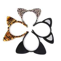 D7YD Kitten Tiger Leopard for Cat Ear for Head Hoop Short Plush Tiger Leopard for Cat Ear Headband Cute Women Girls Kids Party