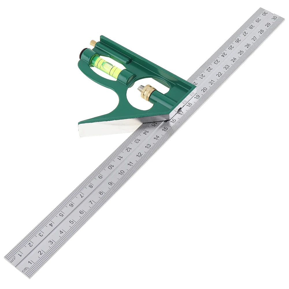 12 inch 300mm Adjustable Combination Square Angle Ruler 45 / 90 Degree with Bubble Level Multi-functional Measuring Tools