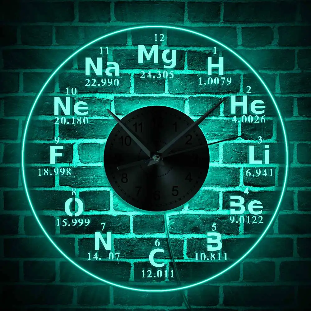 

Chemical Element Periodic Acrylic Wall Clock With Backlight LED Lighting Wall Lamp Modern Home Decor Led Nightlight Teacher Gift