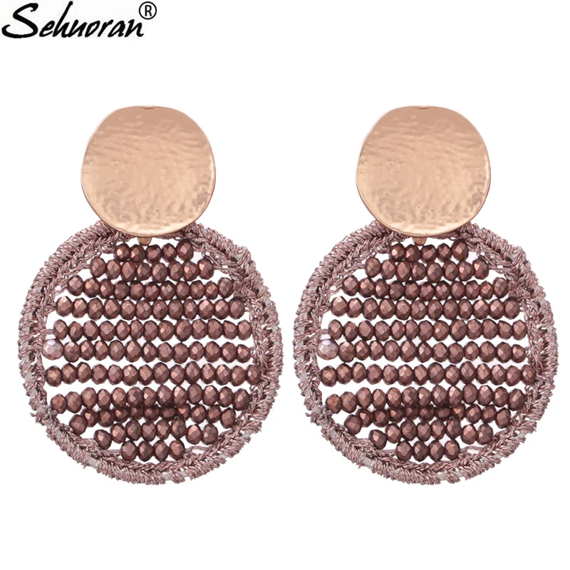 Sehuoran Oorbellen Stud Earrings For Woman Round Bobo Crystal Beads Handmade Big Earrings Fashion Jewelry Statement Earrings