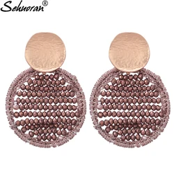 Sehuoran Oorbellen Stud Earrings For Woman Round Bobo Crystal Beads Handmade Big Earrings Fashion Jewelry Statement Earrings