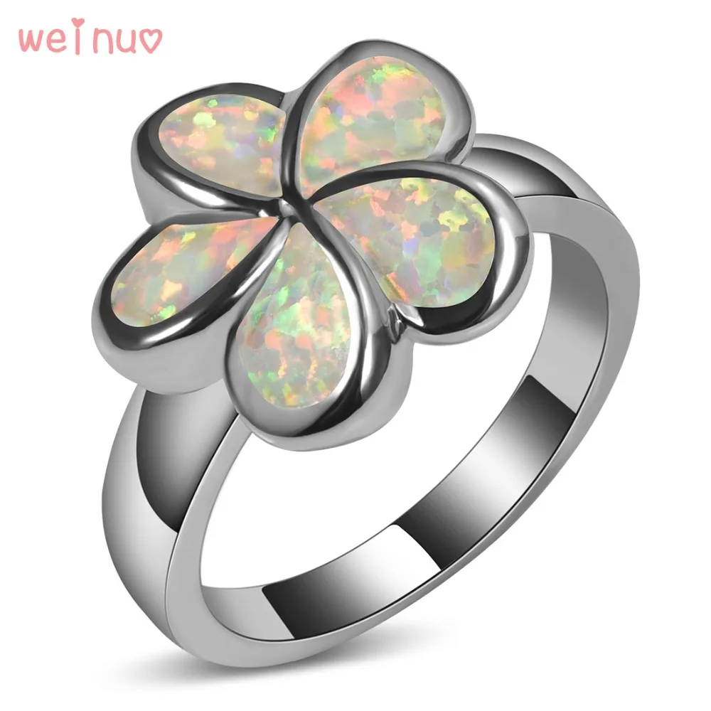 Weinuo Flower Type White Opal Ring 925 Sterling Silver Top Quality Jewelry Wedding Ring Size 5 6 7 8 9 10 11 A247