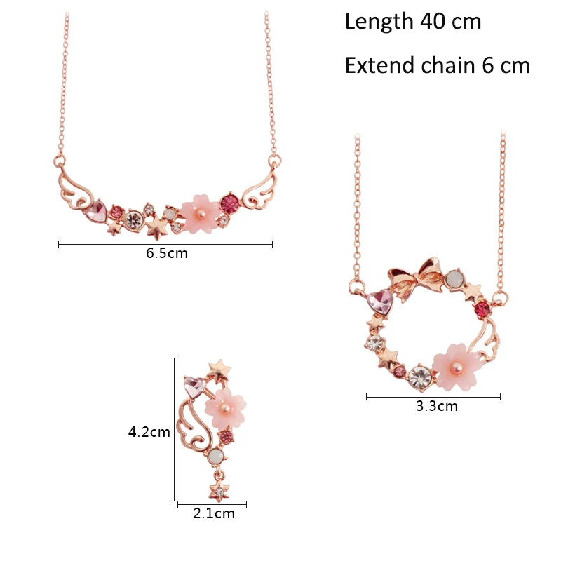 Japanese Pink Card Captor Sakura Earrings Rose Gold Color Angel Wing Rhinestone Star Moon Star Drop Earrings For Women Girls