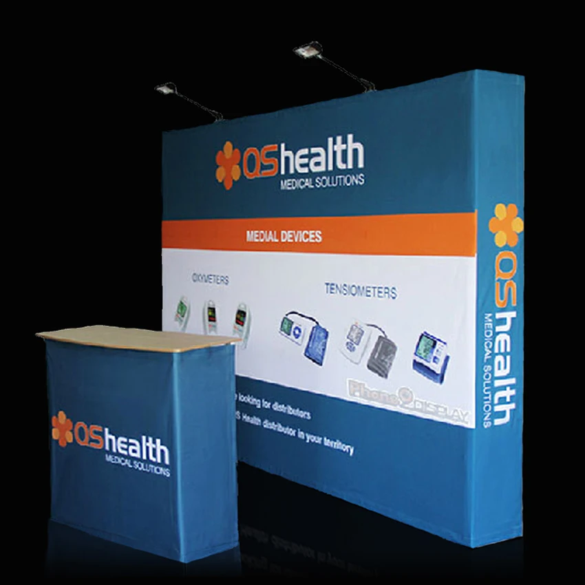 

Portable 10ft Straight Exhibition Fabric Pop Up Display System Trade show Booth banner stand with custom graphic printing